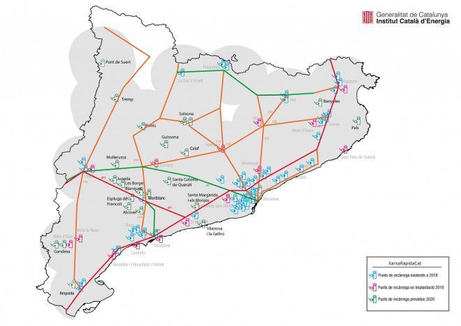 Mapa de la Xarxa bàsica pública de recàrrega ràpida de Catal
