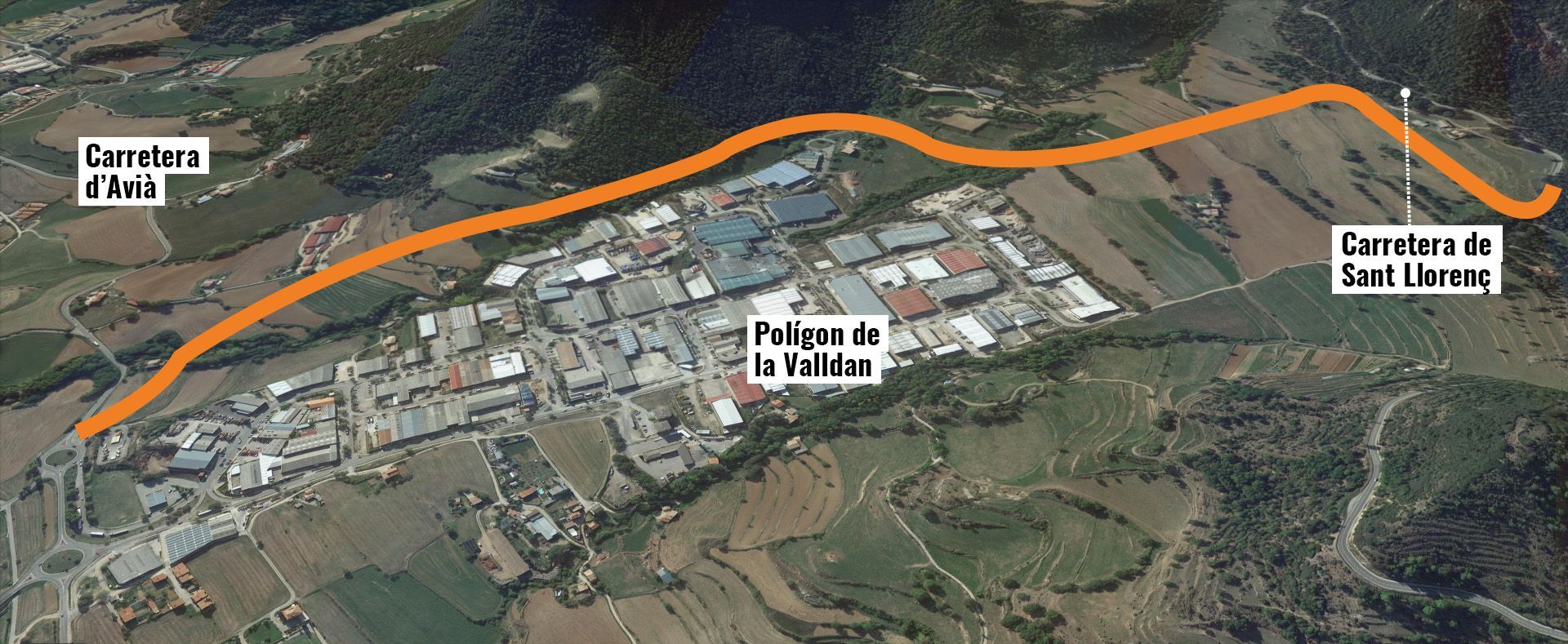 Projecte de nova carretera a La Valldan per unir la carretera de Sant Llorenç amb la d'Avià