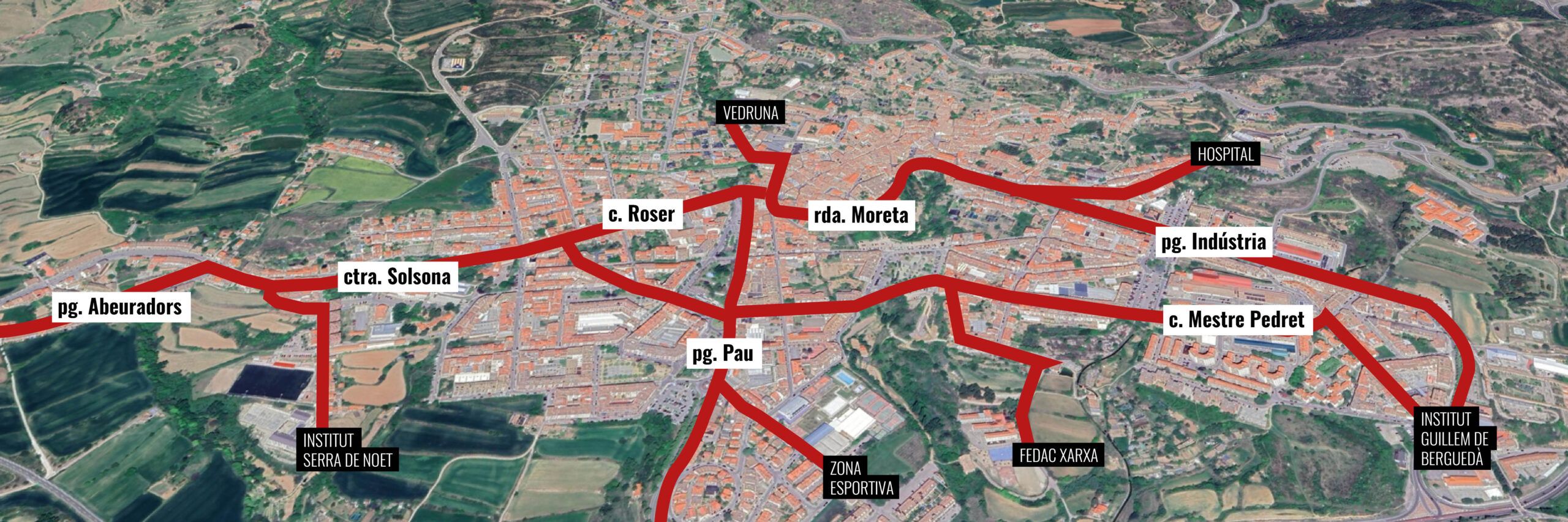 Xarxa ciclable, apta per a bicicletes, que preveu el Pla de Mobilitat Urbana Sostenible (PMUS) de Berga