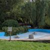 Bassa del passeig de la Pau, a Berga, buida per una avaria en la canalització del Lledó | Divina López