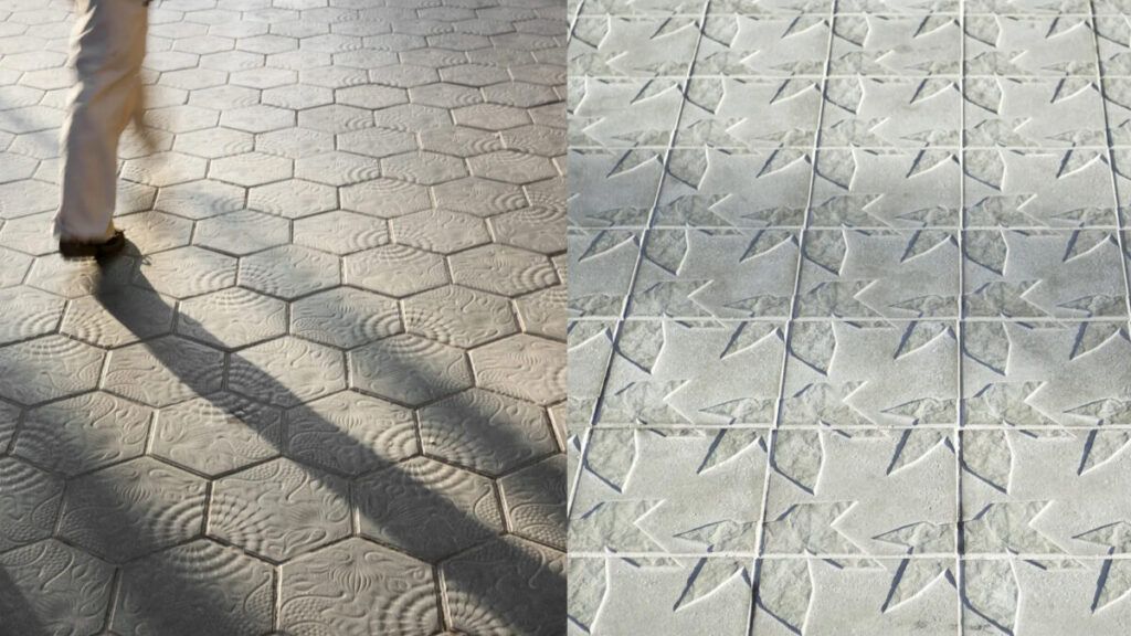 Rajoles Gaudí, a l'esquerra, i Diagonal, a la dreta, creades per l'empresa Escofet, autora també dels panots de la Patum del carrer Major de Berga | Escofet